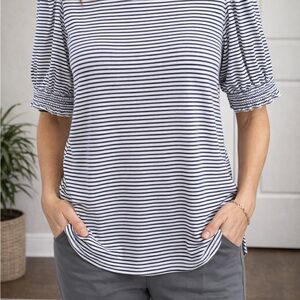 Classic Blue and White Striped Short Sleeve Top